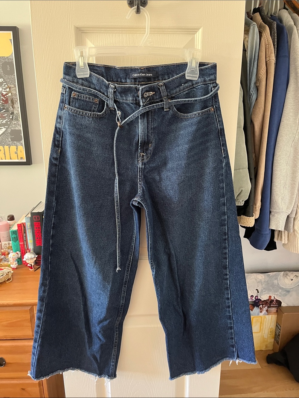 Calvin Klein Indigo Wide-Leg Cropped High-Rise Jeans